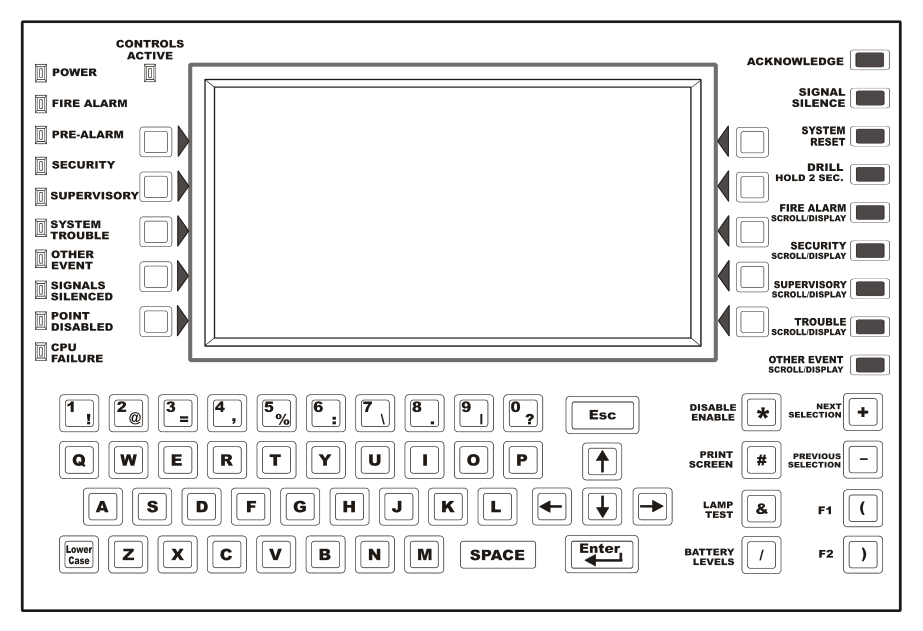 Legacy Notifier fire alarm control panel — physical keypad and indicator lights