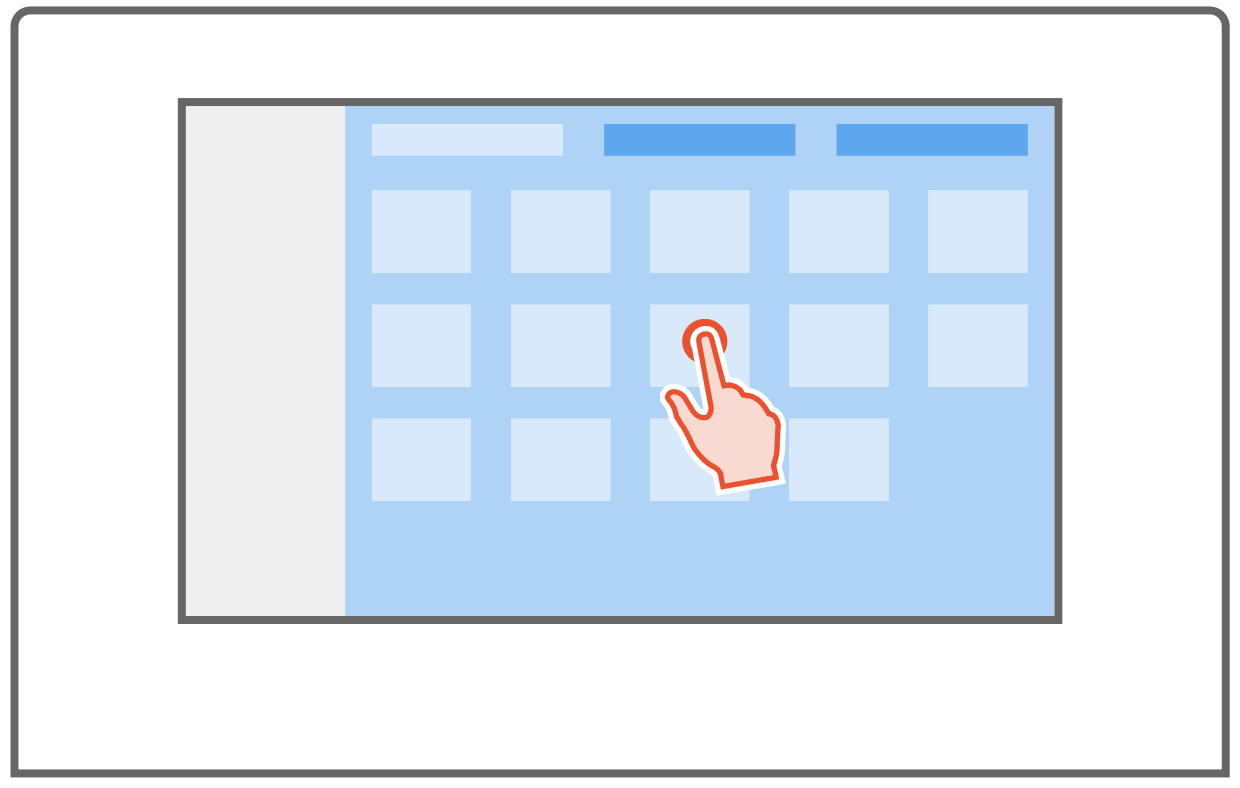 Task-centric model wireframe — grid-based app layout with tappable tiles